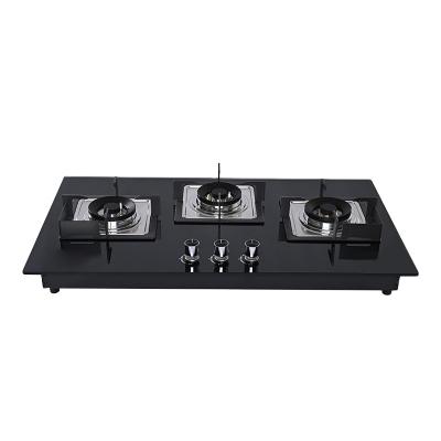 China New Hot Sale Household Design Kitchen Appliances Embedded Black Tempered Glass Gas Stove With 3 Burners for sale