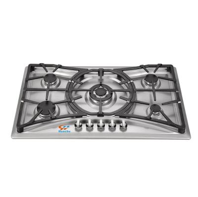 China Household Newly Design Built-in 5 Burner Cast Iron Pan Support Gas Hob Gas Cooktop for sale