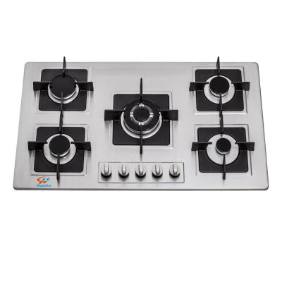 China Household China Kitchen Gas Hob 5 Lpg Burner Surface Cooktop And Soft Cast Iron Pan Support for sale