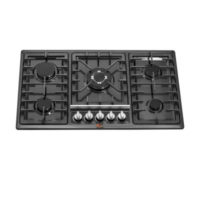 China 5 Burner Stainless Steel Griddle In Black Color Stainless Steel Top LPG Gas Hob With Wok Burner Popular In Arabian Markets for sale