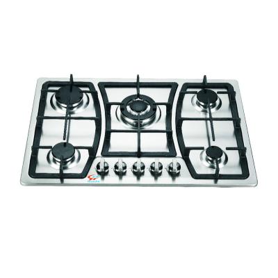 China Household Blue Flame 5 Burner Gas Stove Cast Iron Pan Support Cooktop for sale