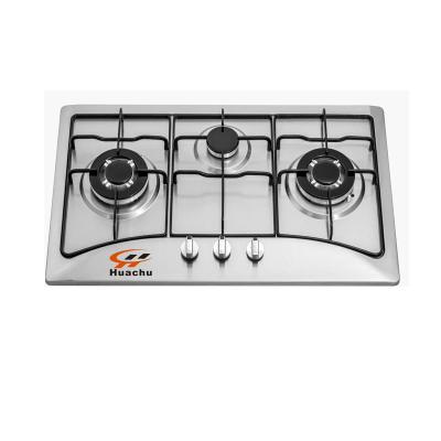 China Household 76 cm Gas Hob 3 Steel Sabaf Burner with Shiny Enamel Grill and Copper Burners for Option for sale