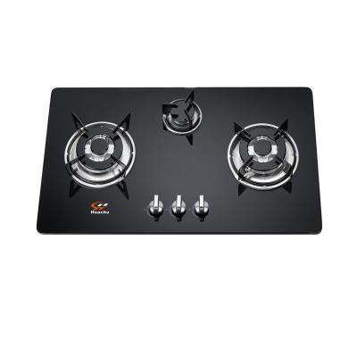 China Household 2 large wok burner cooktop gas glass hob with shiny enamel pan support from Asian markets for sale