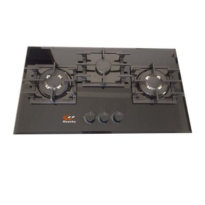 China 28 Inch Black Glass Ceramic / Glass 2 Burner Gas Wok Hob Built In Installation With Square Pan Support for sale