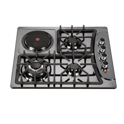 China Good Household Quality Factory Stainless Steel 4 Burner Kitchen Gas Black Hob Directly With Griddle for sale