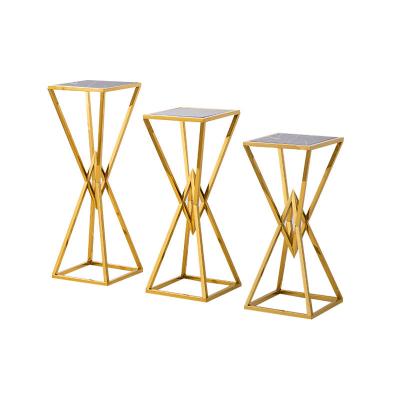 China Three Piece Modern Simple Light Weight Flower Stand Indoor Combo and Stainless Steel Flower Stand Luxurious Gold Marble Decorative Stand for sale