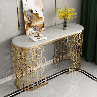 China Modern Console Table Modern Design Stainless Steel Console Table Top Selling Furniture Gold Color Postmodern Marble Hot Life Roo for sale