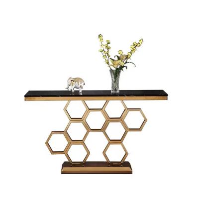 China Modern Top Selling Luxury Gold Stainless Steel Console Table Marble for sale