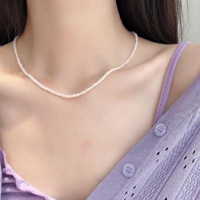 China Simple Natural 925 Sterling Silver Pearl Necklace Clavicle Chain Romantic Millet Pearl Bead Necklace For Women for sale