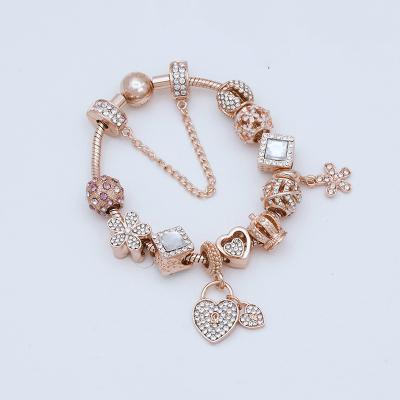 China Rose Gold Love Pendant Charm CLASSIC bead wholesale women Rose Gold Bracelet ladies bracelet for girls gifts for sale