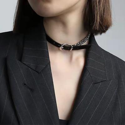 China Hot FASHIONABLE girl choker metal chain belt buckle stitching female stainless steel fashion trend hip hop necklace for sale