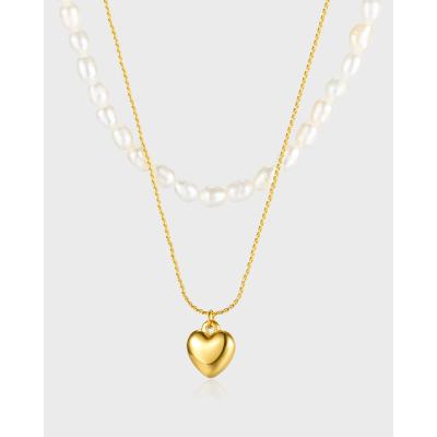 China Wholesale Mingshang Jewelry New Women Freshwater Pearl Necklace Trendy Gold Titanium Steel Ladies Love Pendant Necklace for sale