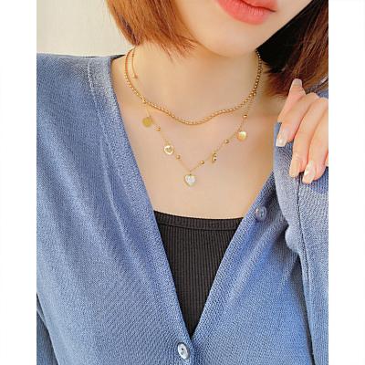 China Fashionable New Wholesale High Quality Women's Jewelry Love Zircon Lightweight Double Layer Titanium Steel Necklace Gold Steel Necklace for sale