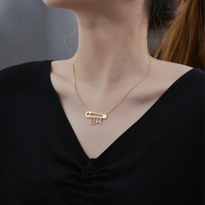 China NEW 14k Gold LOVE Pin Letter Clavicle Pendant Necklace Simple Female Titanium Steel Women's Paperclip Pendant Necklace FASHIONABLE Chain for sale