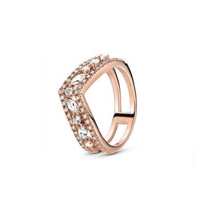 China Romantic Sparkle Marquise Stone Double Wishbone Ring Rose Gold Plated Fashion Women's Rings Gifts For Women for sale