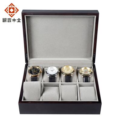 China 2022 New Factory Price Black Painting 8 Compartments Gift Handmade Eco-Friendly Storage Wooden Watch Box With Custom Logo for sale