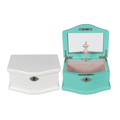 China High Quality Eco-friendly Painting Jewelry Storage White Luxury Wooden Jewelry Box Classical Music Box With Lock for sale