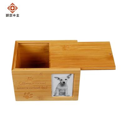 China Custom made hot latest sale laser sign small bamboo wooden pet cremation urn slide coffin animal slide for sale