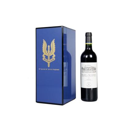 China Custom Logo Wooden Single Packaging Wine Wooden Boxes Eco-friendly Luxury Handmade Recyclable Blue Paint for sale