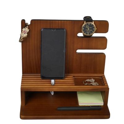 China Luxury Custom Wood Viable Multi-Function Wooden Phone Docking Station Key Holder Jewelry Watch Organizer Storage Rack for sale