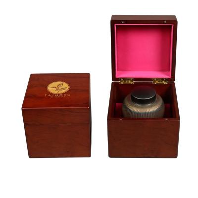 China Handmade Custom Logo Fashion Square Laser Storage Tea Food Luxury Red Wooden Packing Box for sale