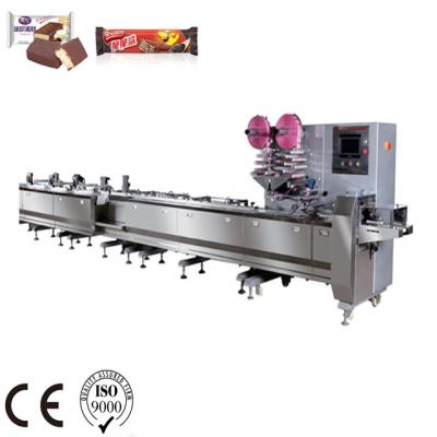 China CLOTHING Aligner Feeder Flow Package Machine for Waffle Cookie Chocolate Foil Wrapping Wrapper Automatic Feeding and Wrapping Machine for sale