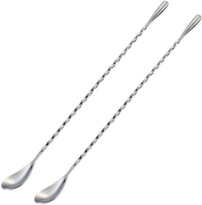 China 12 Inch Workable 304 18/8 Stainless Steel Cocktail Sticks Mixing Spoon Spiral Pattern Bar Tools Cocktail Shaker Spoon for sale