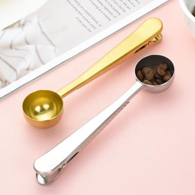 China Viable Wholesale 6 Different Colors Ground 18/10 Stainless Steel Coffee Measurer Scoop With Bag Clip for sale