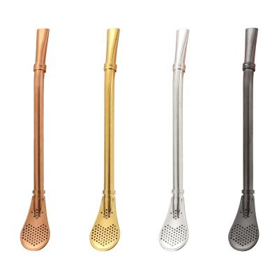 China Sustainable High Quality 304 Stainless Steel Coffee Tea Stirring Filter Straw Spoon for sale