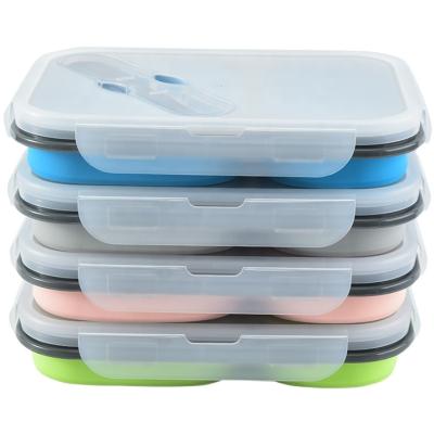 China Eco-Friendly 2 Compartment Eco-Friendly Silicone Collapsible Storage Containers BPA Free Collapsible Food Seal Bowl for sale