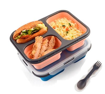 China 3 Compartment BPA Free Collapsible Collapsible Microwave and Food Storage Container Safe Silicone Meal Prep Freezer Bowls for sale