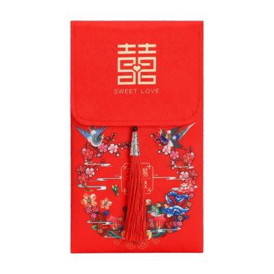 China Wholesale Recyclable Custom New Year Wedding Gift Cash Vintage Pouch Packets Chinese Red Cloth Envelope for sale