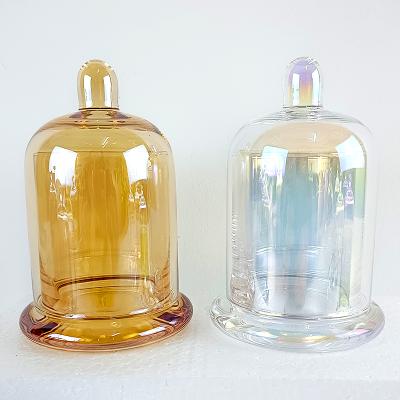 China Wholesale Color Crystal Domed Bell Cloche Candle Decorating Jars Glass Container With Lids Bulk For Soy Wax Flavored Candle Making for sale