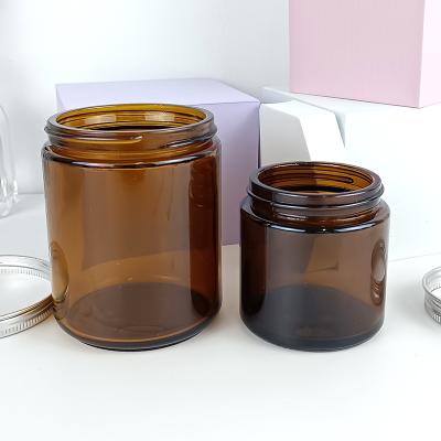 China Decoration Wholesale Custom 4OZ 8OZ Empty Brown Glass Amber Candle Jar Container Vessels With Lids For Soy Wax Scented Candle Making for sale