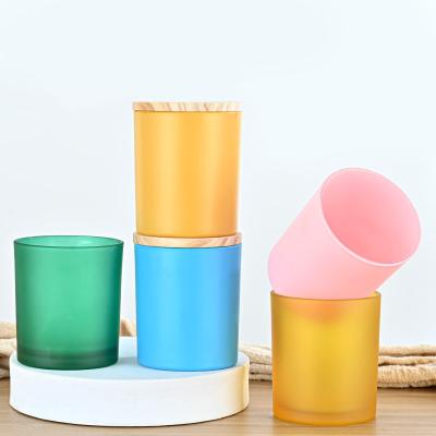 China Wholesale Luxury Empty Colored Glass Decoration Candle Jar Container With Bulk Bamboo Cork Lids For Soy Wax Scented Candle Making for sale