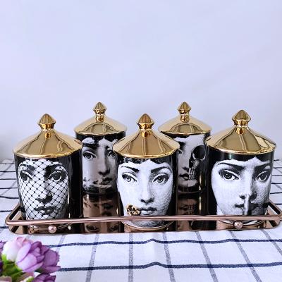 China Porcelain Decoration Vacuum Face Ceramic Candle Jar Home Receptive Candles Candle Container With Lid Storage Ceramic Jar for sale