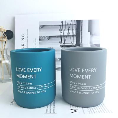 China Home Cylinder Matte Concrete Candle Jar Vessels Porta Velas Recipientes De Vidrio Pote De Bulk Decoration For Candle Making for sale