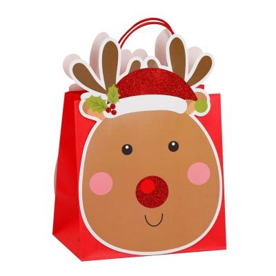 China Recyclable Reindeer Recyclable Kids Cartoon Gift Bags with Handles Christmas Bags for Gift Holiday Party for sale