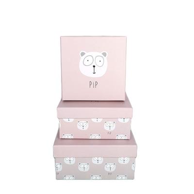 China Recycled Materials Bear Image Packaging Cartoon Gift Paper Box with Lid Pre-assembled for Kids Party supplies Birthday for sale