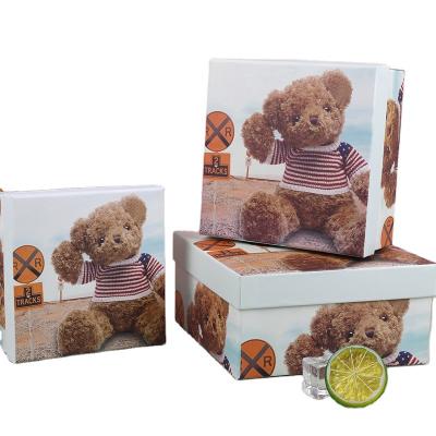 China Recycled Materials Teddy Bear Rigid Cartoon Paper Gift Box with Lid Pre-assembled for Kids Party supplies Birthday for sale