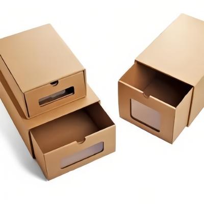 China Recycled Materials Stackable Cardboard Shoe Box with Lids Kraft Drawer Boxes with Shoe Organizer for Shoes File Toys Storage for sale