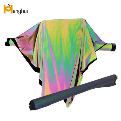 China cheap use 100% polyester fashionable apparel holographic black iridescent rainbow 100% stretch reflective fabric for sale