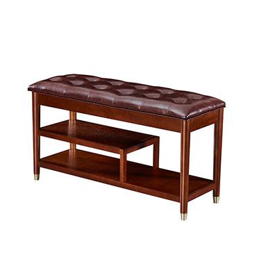 China 3 Tier Modern Wood Storage Soft Seat Shoe Bench For Living Room for sale