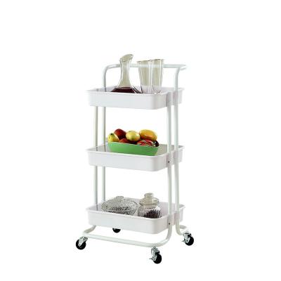 China KOREAN 3 Tier Multi Function Storage Mobile Rolling Serving Cart with Lockable Baskets Wheels for Home Kitchen for sale