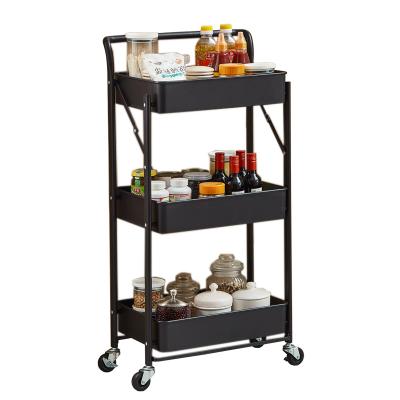 China KOREAN Rolling Multi Function Mobile Folding Storage Serving Cart with Lockable Baskets Wheels for Home Kitchen for sale