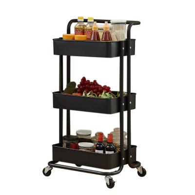 China KOREAN 3 Tier Multi Function Rolling Storage Utility Cart with Lockable Baskets Wheels for Home Kitchen for sale