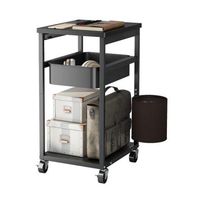 China 3 Tier Modern Metal and Wooden Storage Mobile Rolling Service Cart with Baskets Bin Wheels for Home Kitchen Living Bed Room for sale