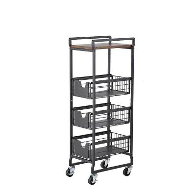 China Modern 3 Tier Rolling Storage Serving Cart With Baskets Wheels For Home Kitchen for sale