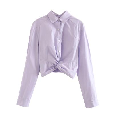 China Breathable Custom Made Simple Solid Color Lapel Blouse Plain Knitted Elegant Size Cotton Long Sleeve Shirt for sale