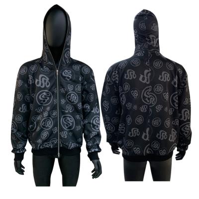 China Anti-Wrinkle NO MOQ Custom All Over High Quality Poly Print Pullover Streetwear Cotton Men's Shear Full Face Unisex Oversized Zip Up Hoodie for sale